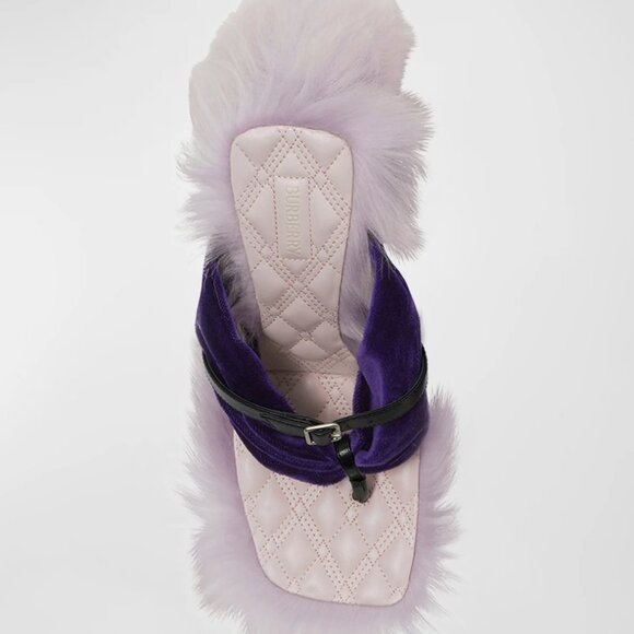 Burberry Fox Velvet Shearling Stiletto Slide Sandals - Picture 6 of 6